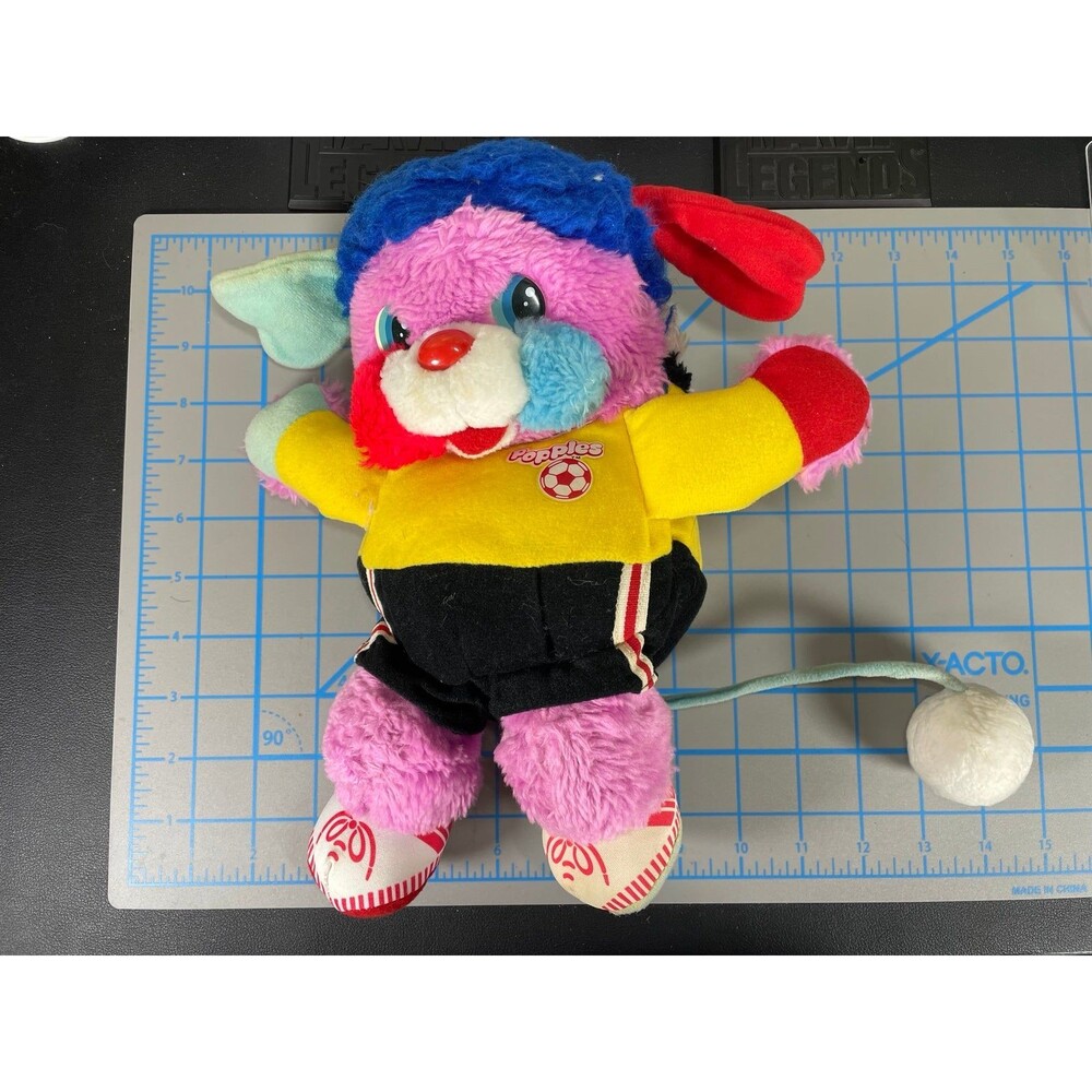 Popples Big Kick Soccer Plush vintage yellow shirt Plushy Plushie Mattel 1986